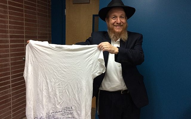 Rabbi Mendy Rosenblum and his GPS/undershirt. (Photo by Toby Tabachnick)