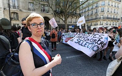 Leftist La France Insoumise (LFI) party MP Clementine Autain takes part in a demonstration on April 19, 2018 in Paris, as part of a multi branch day of protest called by French unions CGT and Solidaires against French President's reforms amid a rail strike and spreading student sit-ins in Paris, France on April 19, 2018. (Photo by Michel Stoupak/NurPhoto via Getty Images)