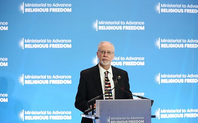 Rabbi Myers speaking at the Ministerial to Advance Religious Freedom at the State Department in Washington D.C. on July 16, 2019. Photo courtesy of the State Department.