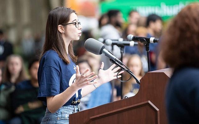 Kathryn Fleisher speaking at a “Stronger Than Hate” rally at Pitt after the Tree of Life shooting. Photo courtesy of Kathryn Fleisher