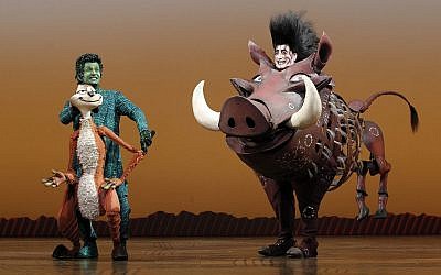 Nick Cordileone as Timon and Ben Lipitz as Pumbaa in Disney's 'The Lion King' North American tour. (Photo by Joan Marcus for Disney.)