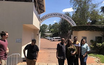 Visitors at the entrance to the Kigali Genocide Memorial in Rwanda. Photo by Jim Busis