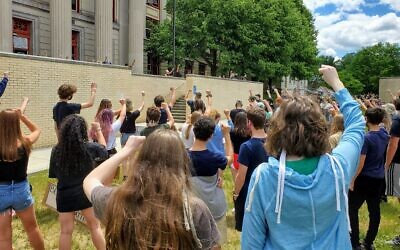 Hundreds of people join a demonstration organized by Pittsburgh Allderdice students on June 11, 2020. Photo by Adam Reinherz