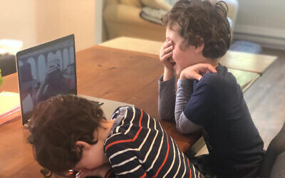 Preschool-age children participate in a morning gratitude session with Rabba Rachel Kohl Finegold at home.Photo courtesy of Rabba Rachel Kohl Finegold via JTA