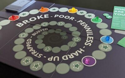 Players start at various places on the board in “Broke: The Game” based on their character’s life experiences. Photo provided by Dana Gold.