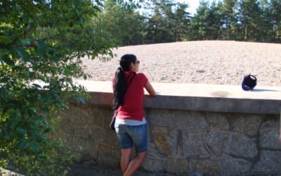 Holocaust educator Meg Pankiewicz at the ashes of victims of the Sobibor extermination camp (Photo courtesy of 
Meg Pankiewicz)
