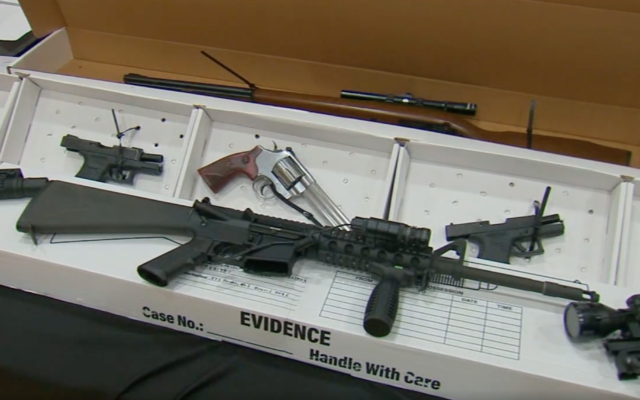 Police found several weapons at the home of Nicola Pelle. (JTA/Screenshot from WABC-TV)