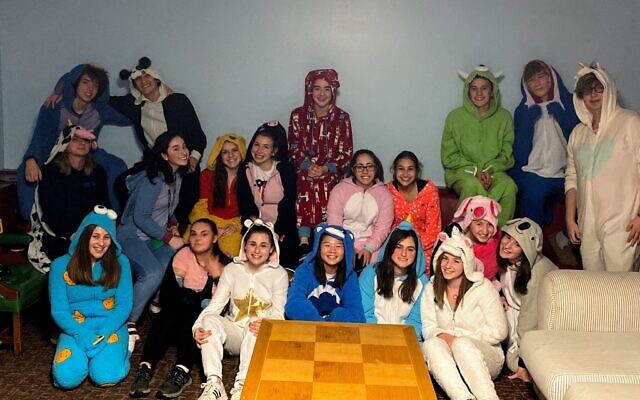Photo taken at Rodef Shalom for theRSTY (Rodef Shalom Temple Youth group) annual onesies party on January 4, 2020. 
Photo courtesy of Marissa Tait