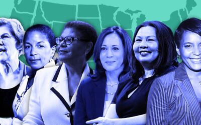 From left: Elizabeth Warren, Susan Rice, Karen Bass, Kamala Harris, Tammy Duckworth and Keisha Lance Bottoms. (Getty Images; illustrative image by Laura Adkins)