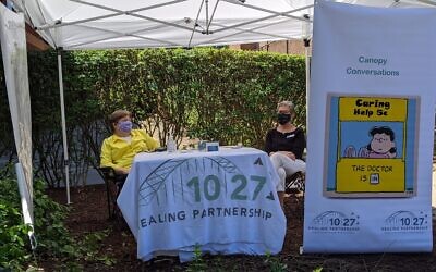 In addition to the three main events, 10.27 Healing Partnership will offer canopy conversations on Oct. 27. People can stop by the tent at The Children's Institute of Pittsburgh, talk about what they might need and connect with resources and activities. (Photo by Maggie Feinstein)