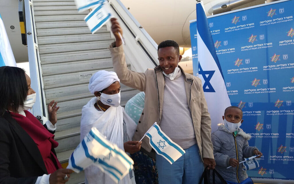 Ethiopian olim arrive at Ben Gurion Airport in Israel on Feb. 26, 2021  (Photo by Kim Salzman)
