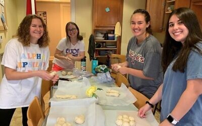 AEPhi Sisters participate in a Zoom Braid with Challah for Hunger. Photo courtesy of Kari Semel