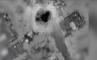 An IDF strike on a Hamas rocket launching site in Gaza on May 12, 2021. (Screen capture/IDF via The Times of Israel)