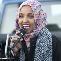 Ilhan Omar speaking at a worker protest against Amazon, December 2018 (Photo by Fibonacci Blue from Minnesota, USA, CC BY 2.0, creativecommons.org/licensesvia Wikimedia Commons)