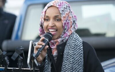Ilhan Omar speaking at a worker protest against Amazon, December 2018 (Photo by Fibonacci Blue from Minnesota, USA, CC BY 2.0, creativecommons.org/licensesvia Wikimedia Commons)