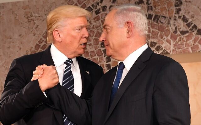 Benjamin Netanyahu and Donald Trump in Jerusalem, May 23, 2017. (U.S. Embassy Tel Aviv, Public domain, via Wikimedia Commons)