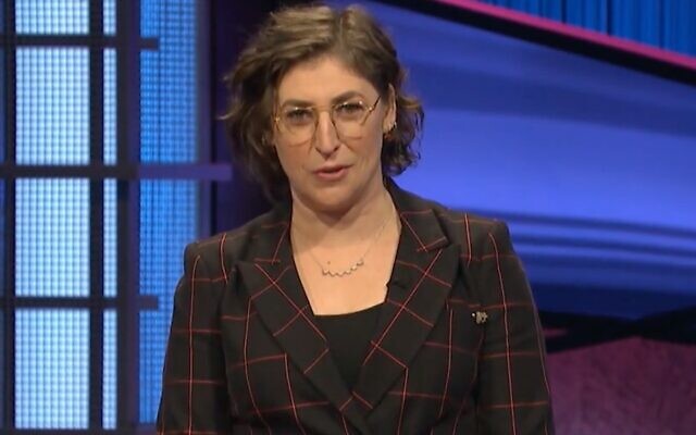 Mayim Bialik hosting 'Jeopardy' (ABC screenshot via JTA)
