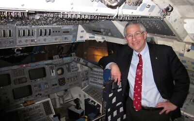 Jay Apt on the flight deck of the Shuttle Full Fuselage Trainer now located at the Seattle Museum of Flight (Photo by Arthur H. Barber)