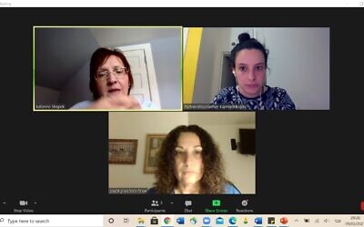 Mt. Lebanon high school teacher Julianne Slogick, Israeli teacher Orly Zaltman and Aya Ovadia from Partnership2Gether meet online to discuss a twinning program between the two teachers and their students. Photo provided by Orly Zaltman.