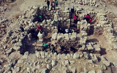 Workers at the site of the excavation in the Lachish Forest. (Photo by Emil Aladjem, Israel Antiquities Authority)