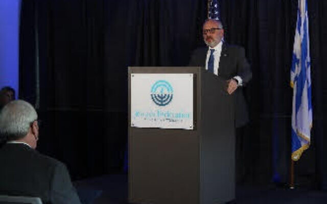 Jeff Finkelstein, president and CEO of the Jewish Federation of Greater Pittsburgh, at the Jan. 27 press conference announcing the funding (Photo courtesy of the Jewish Federation of Greater Pittsburgh)