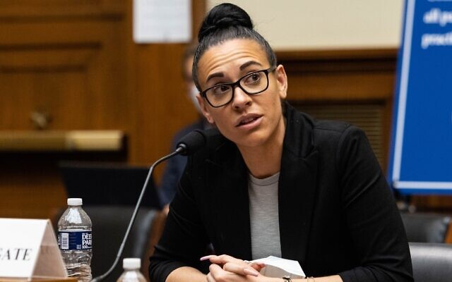 Emily Applegate, former marketing coordinator for the Washington Football Team testifies during a House Oversight and Reform Committee hearing on sexual harassment in the workplace at the Washington Football Team, in Washington D.C., Feb. 2022. (Graeme Jennings-Pool/Getty Images)