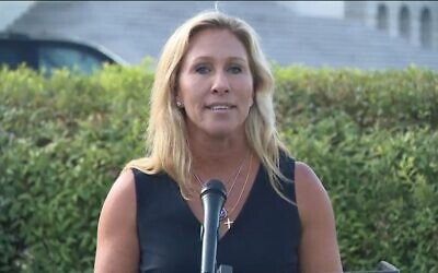 Marjorie Taylor Greene speaks outside the Capitol in Washington, D.C., June 14, 2021. (Screenshot/WTXL/Facebook)