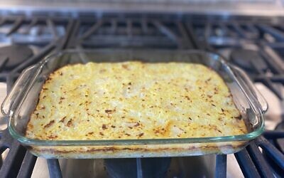 Savory spaghetti squash kugel (Photo by Carole Lampel Mantel)