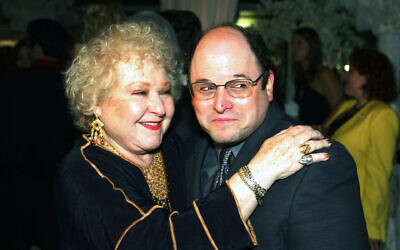 Estelle Harris and Jason Alexander greet each other at the after-party for "The Producers" at the Hollywood Palladium, May 29, 2003 in Los Angeles. (Kevin Winter/Getty Images)