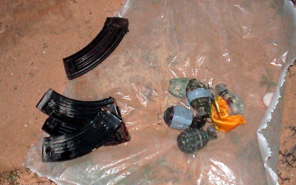 Terror Attack Prevented in Kfar Darom, 02/16/2001. A terror attack was thwarted by border police forces near the settlement of Katif. Later scans uncovered an AK-47 assault rifle, cartridges and grenades. Photo by IDF courtesy of flickr.com
