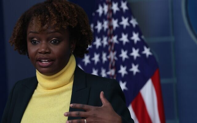 White House Principal Deputy Press Secretary Karine Jean-Pierre conducts a daily press briefing at the James S. Brady Press Briefing Room of the White House, Feb. 14, 2022. (Alex Wong/Getty Images)