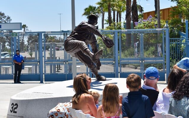 The new Sandy Koufax statue at Dodger Stadium. (Jacob Gurvis)