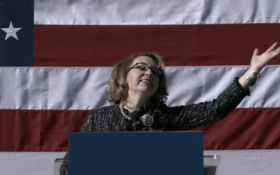 Gabby Giffords giving a speech in an archival scene from "Gabby Giffords Won’t Back Down” (Image courtesy of Briarcliff Entertainment)