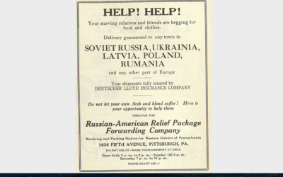 Throughout 1922, the Russian-American Relief Package Forwarding Co. published numerous advertisements in the local Jewish Criterion, urging people to ship supplies to their loved ones trapped in Europe. (Courtesy Pittsburgh Jewish Newspaper Project)