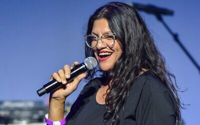 U.S. Congresswoman Rashida Tlaib speaks on stage during The Hotter than July Concert featuring Da Brat sponsored by LGBT Detroit at The Soundboard, Motor City Casino in Detroit, July 16, 2022. (Aaron J. Thornton/Getty Images)