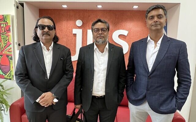 From left: Ashwini Chaudhary, president of Golden Ratio Films India; Piiyush Singh, co-founder and group COO of Vistas Media Capital; and Atul Pandey, co-founder of Hundred Films  (Photo by Maayan Hoffman)