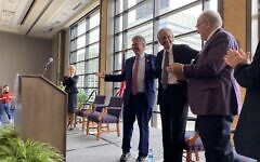 From left, Law Dean April Barton, Duquesne President Ken Gormley, Thomas R. Kline and Duquesne Board Chair Jack McGinley (Photo courtesy of Duquesne University)