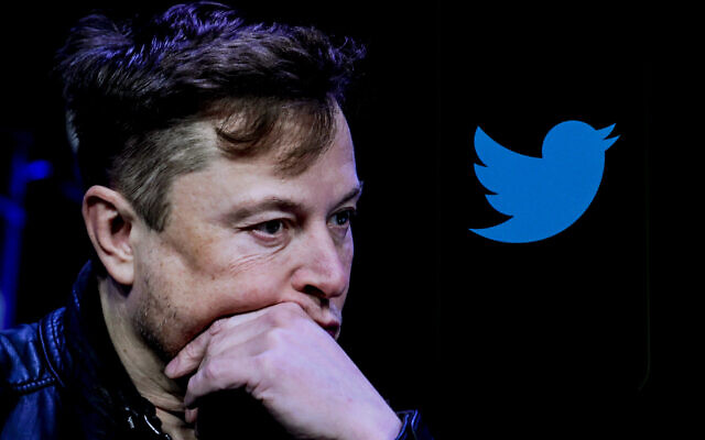 In this photo illustration, the image of Elon Musk is displayed on a computer screen and the logo of Twitter on a mobile phone in Ankara, Turkiye on Oct. 6, 2022. (Muhammed Selim Korkutata/Anadolu Agency)