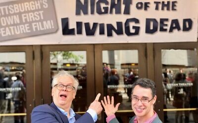 Adam Lowenstein, right, is joined by sound engineer Gary Streiner at the 50th anniversary celebration of "Night of the Living Dead" at the Byham Theater on October 1, 2018. Photo courtesy of Adam Lowenstein
