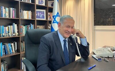 Benjamin Netanyahu speaks with President Joe Biden from his office in Jerusalem, Nov. 7, 2022. (Office of Benjamin Netanyahu.)