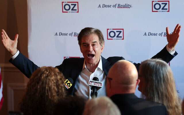 Republican U.S. Senate candidate Dr. Mehmet Oz speaks to supporters during an event at The Pines Eatery & Spirits on the final day before votes are cast Nov. 7, 2022, in Hazleton, Pa.  (Photo by Win McNamee/Getty Images)