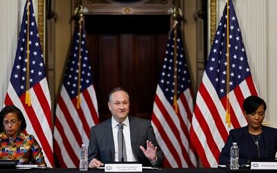 Second gentleman Douglas Emhoff, husband of Vice President Kamala Harris, delivers remarks during a roundtable about the rise of antisemitism in the Indian Treaty Room at the Eisenhower Executive Office Building in Washington, Dec. 7, 2022. (Chip Somodevilla/Getty Images)