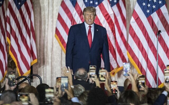 Donald Trump announces his bid for the presidency at Mar-a-Lago in Palm Beach, Fla., Nov. 15, 2022. (Thomas Simonetti for The Washington Post via Getty Images)