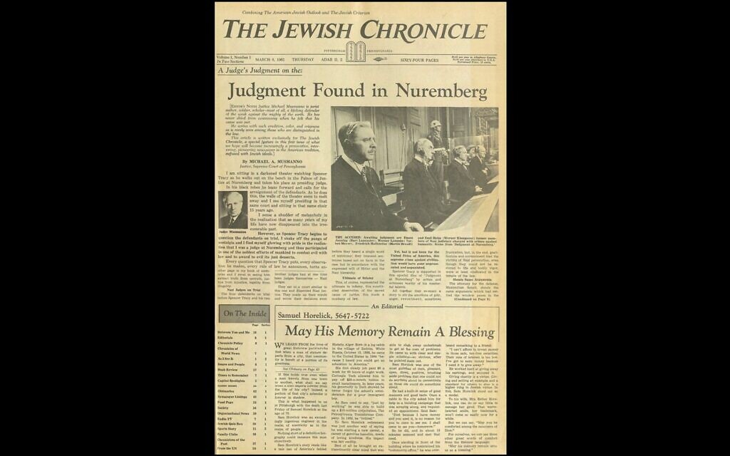 Cover of first issue of Jewish Chronicle, March 8, 1962