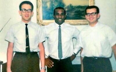 From left: Richard Kantrowitz, Roberto Clemente and Ken Kantrowitz. Photo courtesy of Sam Kantrowitz