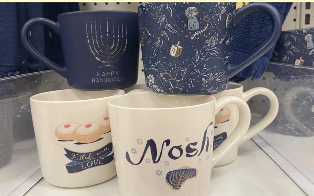 Target's array of Hanukkah mugs represent just a small swath of the national retailer's 2022 Hanukkah collection. (Philissa Cramer)