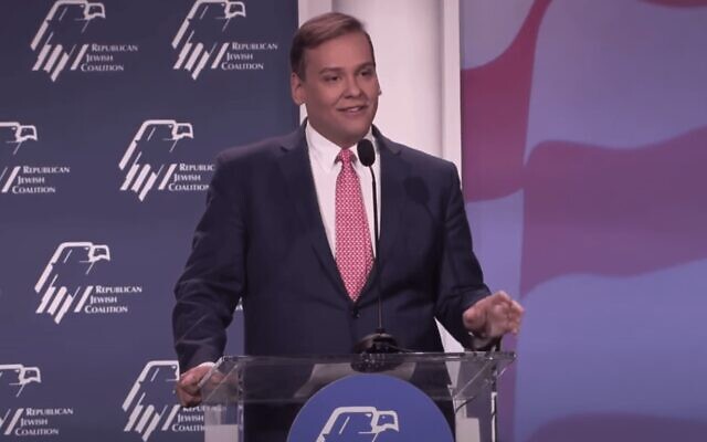 Rep.-elect George Santos addresses the Republican Jewish Coalition summit, Nov. 19, 2022. (Screenshot/YouTube)