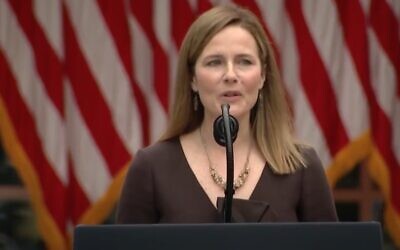 Then Seventh Circuit Judge Amy Coney Barrett speaks at the White House after President Donald Trump’s announcement that he has nominated her to succeed the late Ruth Bader Gi