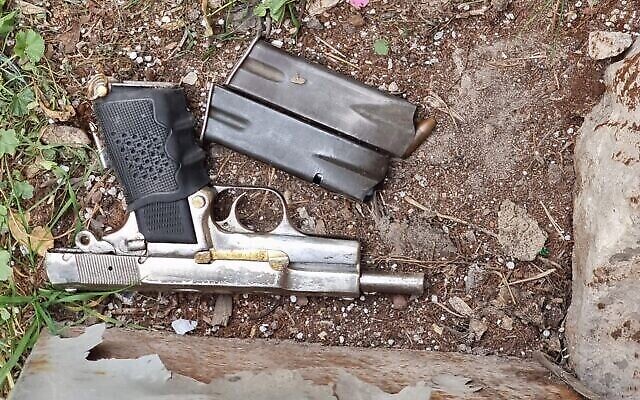 The gun used by a 13-year-old Palestinian in a shooting attack near Jerusalem’s Old City on Jan. 28, 2023. (Israel Police)