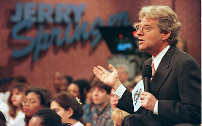 Jerry Springer Speaks To Guests During His Show December 17, 1998. The Show Which Features Violent Outbrusts And Adult Content Has Been Soaring In The Ratings.  (Photo By Getty Images)